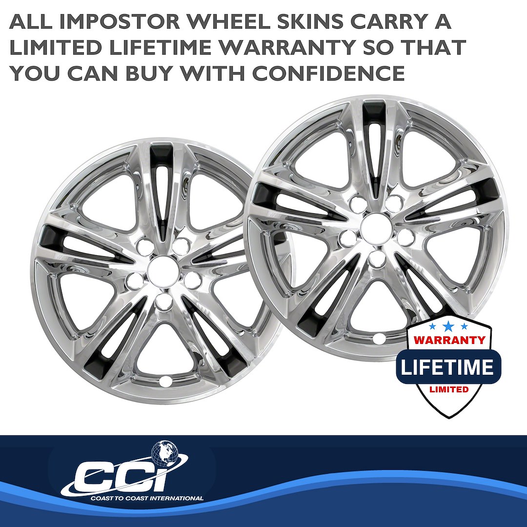 Coast to Coast Wheel Skin, Impostor ®, 17 Inch, 5 V Spokes, Snap-On, Plated, Chrome/ Charcoal, ABS Plastic, Set of 4 – IWCIMP447CC