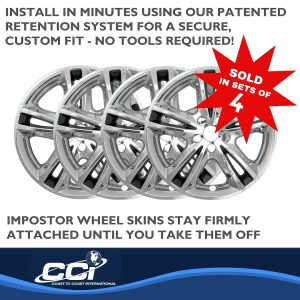 Coast to Coast Wheel Skin, Impostor ®, 17 Inch, 5 V Spokes, Snap-On, Plated, Chrome/ Charcoal, ABS Plastic, Set of 4 – IWCIMP447CC