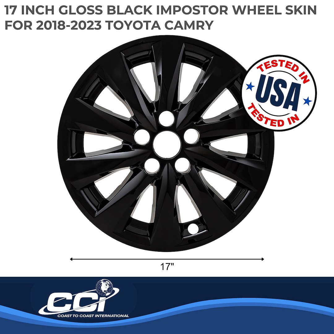 Coast to Coast Wheel Skin, Impostor ®, 17 Inch, 10 Spokes, Snap-On, Painted, Gloss Black, ABS Plastic, Set of 4 – IMP448BLK