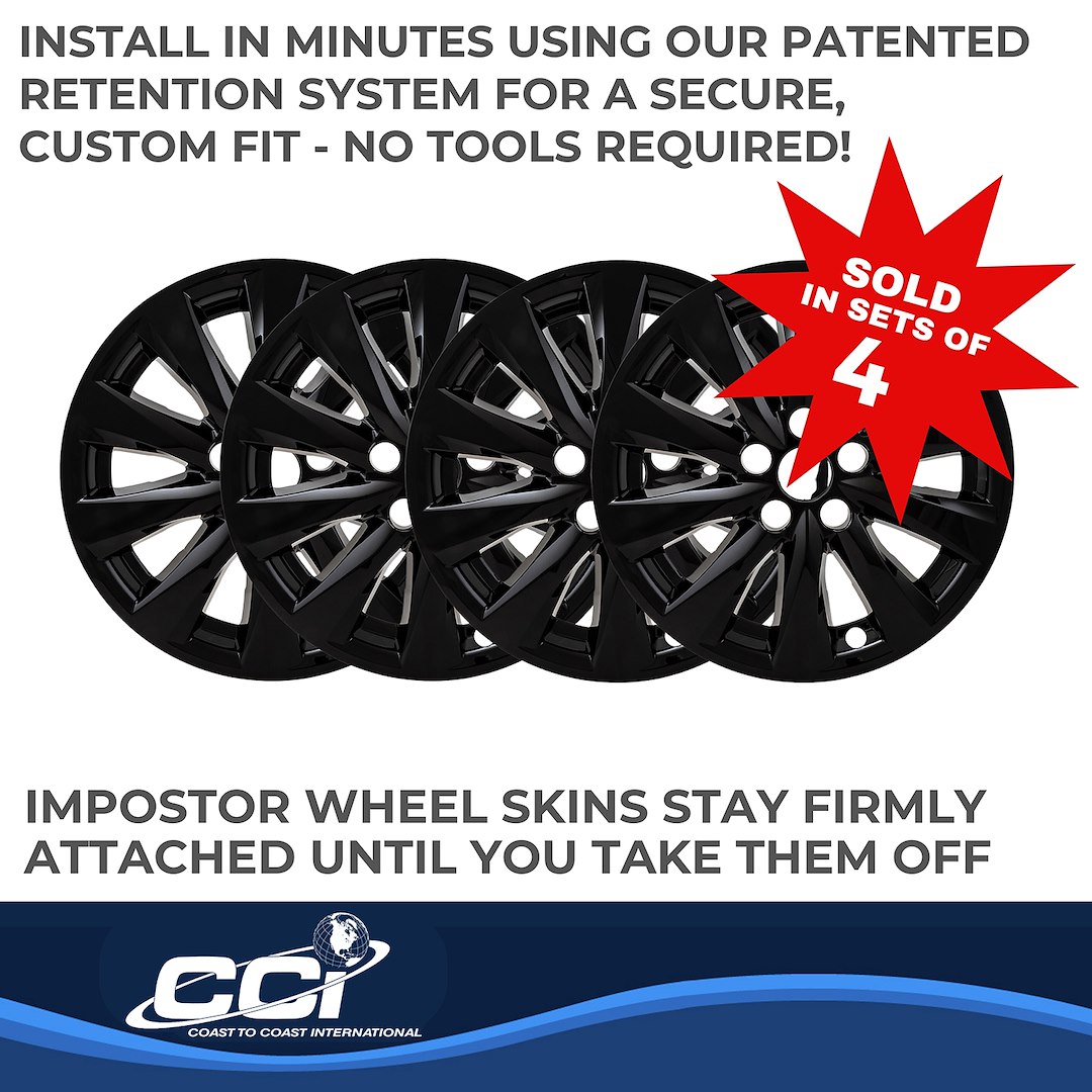 Coast to Coast Wheel Skin, Impostor ®, 17 Inch, 10 Spokes, Snap-On, Painted, Gloss Black, ABS Plastic, Set of 4 – IMP448BLK