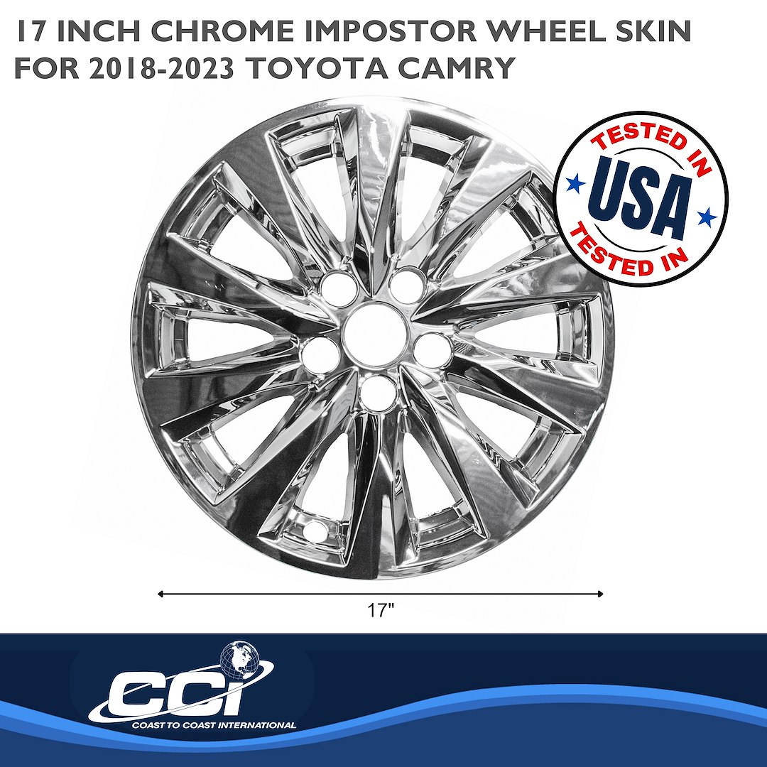 Coast to Coast Wheel Skin, Impostor ®, 17 Inch, 10 Spokes, Snap-On, Plated, Chrome, ABS Plastic, Set of 4 – IMP448X