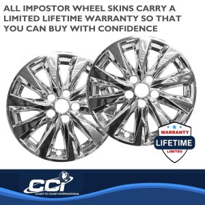 Coast to Coast Wheel Skin, Impostor ®, 17 Inch, 10 Spokes, Snap-On, Plated, Chrome, ABS Plastic, Set of 4 – IMP448X