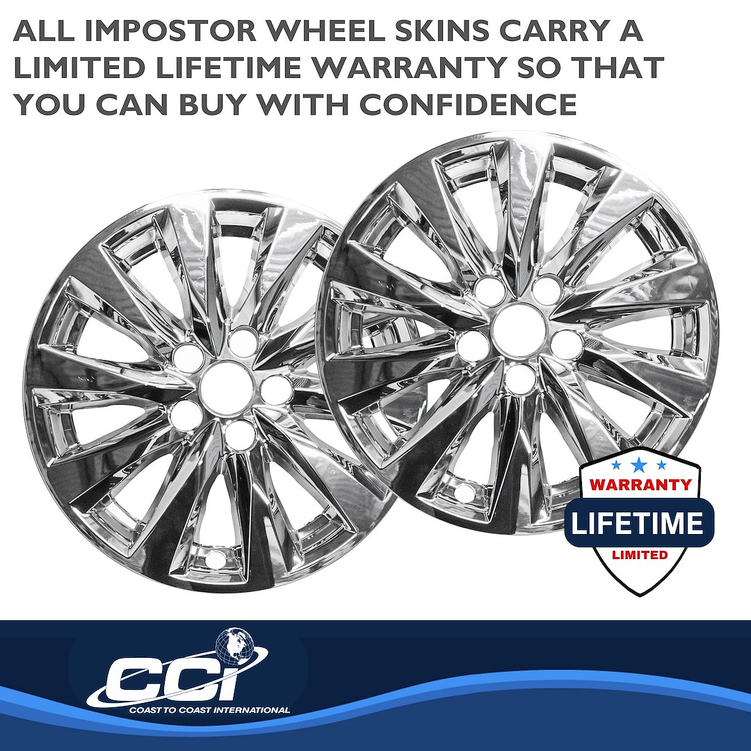 Coast to Coast Wheel Skin, Impostor ®, 17 Inch, 10 Spokes, Snap-On, Plated, Chrome, ABS Plastic, Set of 4 – IMP448X