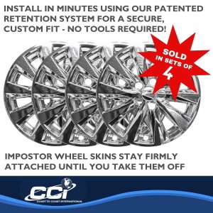 Coast to Coast Wheel Skin, Impostor ®, 17 Inch, 10 Spokes, Snap-On, Plated, Chrome, ABS Plastic, Set of 4 – IMP448X