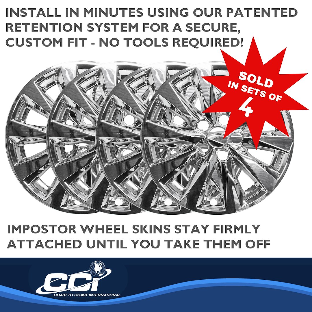 Coast to Coast Wheel Skin, Impostor ®, 17 Inch, 10 Spokes, Snap-On, Plated, Chrome, ABS Plastic, Set of 4 – IMP448X