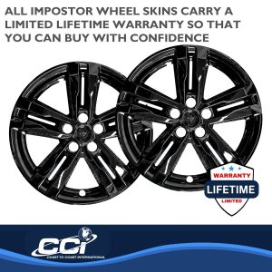 Coast to Coast Wheel Skin, Impostor ®, 18 Inch, 5 Spokes, Snap-On/Center Retention, Painted, Gloss Black, ABS Plastic, Set of 4 – IMP449BLK