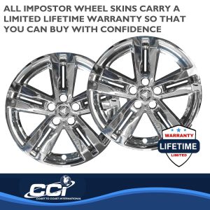 Coast to Coast Wheel Skin, Impostor ®, 18 Inch, 5 Spokes, Snap-On/Center Retention, Plated, Chrome, ABS Plastic, Set of 4 – IMP449X