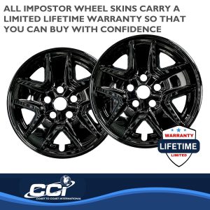 Coast to Coast Wheel Skin, Impostor ®, 17 Inch, 5 Spokes, Snap-On, Painted, Gloss Black, ABS Plastic, Set of 4 – IMP450BLK
