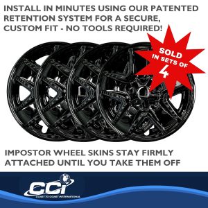 Coast to Coast Wheel Skin, Impostor ®, 17 Inch, 5 Spokes, Snap-On, Painted, Gloss Black, ABS Plastic, Set of 4 – IMP450BLK