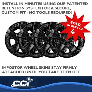 Coast to Coast Wheel Skin, Impostor ®, 18 Inch, 5 Spokes, Snap-On, Painted, Gloss Black, ABS Plastic, Set of 4 – IWCIMP451BLK