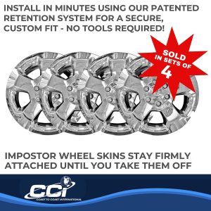 Coast to Coast Wheel Skin, Impostor ®, 18 Inch, 5 Spokes, Snap-On, Plated, Chrome, ABS Plastic, Set of 4, Fits Over and Into OEM Wheel – IWCIMP451X