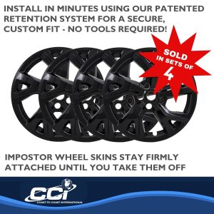 Coast to Coast Wheel Skin, Impostor ®, 18 Inch, 5 Split Spokes, Snap-On, Painted, Gloss Black, ABS Plastic, Set of 4 – IMP452BLK
