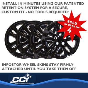 Coast to Coast Wheel Skin, Impostor ®, 16 Inch, 5 Double Spokes, Snap-On, Painted, Gloss Black, ABS Plastic, Set of 4 – IWCIMP453BLK