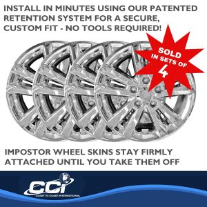 Coast to Coast Wheel Skin, Impostor ®, 16 Inch, 5 Double Spokes, Snap-On, Plated, Chrome, ABS Plastic, Set of 4 – IWCIMP453X