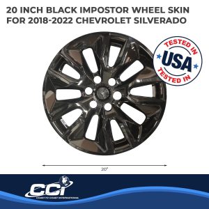 Coast to Coast Wheel Skin, Impostor ®, 20 Inch, 5 Spokes, Snap-On/Center Retention, Painted, Gloss Black, ABS Plastic, Set of 4 – IMP454BLK