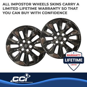 Coast to Coast Wheel Skin, Impostor ®, 20 Inch, 5 Spokes, Snap-On/Center Retention, Painted, Gloss Black, ABS Plastic, Set of 4 – IMP454BLK