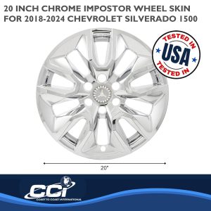Coast to Coast Wheel Skin, Impostor ®, 20 Inch, 5 Spokes, Snap-On/Center Retention, Plated, Chrome, ABS Plastic, Set of 4 – IMP454X
