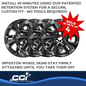 Coast to Coast Wheel Skin, Impostor ®, 17 Inch, 5 Split Spokes, Snap-On, Painted, Gloss Black, ABS Plastic, Set of 4 – IWCIMP455BLK
