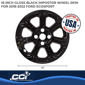 Coast to Coast Wheel Skin, Impostor ®, 16 Inch, 7 Spokes, Snap-On, Painted, Gloss Black, ABS Plastic, Set of 4 – IWCIMP456BLK