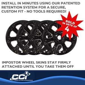 Coast to Coast Wheel Skin, Impostor ®, 16 Inch, 7 Spokes, Snap-On, Painted, Gloss Black, ABS Plastic, Set of 4 – IWCIMP456BLK