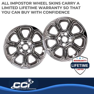 Coast to Coast Wheel Skin, Impostor ®, 16 Inch, 7 Spokes, Snap-On, Plated, Chrome, ABS Plastic, Set of 4, Fits Over and Into OEM Wheel – IWCIMP456X