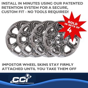 Coast to Coast Wheel Skin, Impostor ®, 16 Inch, 7 Spokes, Snap-On, Plated, Chrome, ABS Plastic, Set of 4, Fits Over and Into OEM Wheel – IWCIMP456X