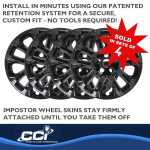 Coast to Coast Wheel Skin, Impostor ®, 17 Inch, 5 Double Spokes, Snap-On, Painted, Gloss Black, ABS Plastic, Set of 4 – IMP457BLK