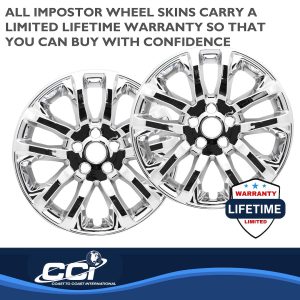 Coast to Coast Wheel Skin, Impostor ®, 17 Inch, 5 Double Spokes, Snap-On, Plated, Chrome, ABS Plastic, Set of 4 – IMP457X