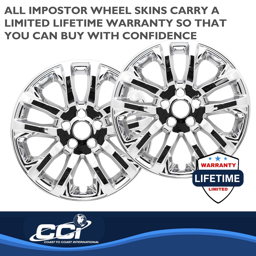 Coast to Coast Wheel Skin, Impostor ®, 17 Inch, 5 Double Spokes, Snap-On, Plated, Chrome, ABS Plastic, Set of 4 – IMP457X
