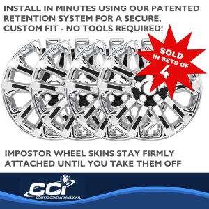 Coast to Coast Wheel Skin, Impostor ®, 17 Inch, 5 Double Spokes, Snap-On, Plated, Chrome, ABS Plastic, Set of 4 – IMP457X