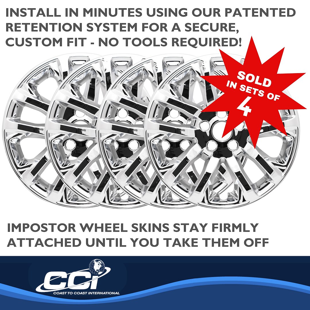 Coast to Coast Wheel Skin, Impostor ®, 17 Inch, 5 Double Spokes, Snap-On, Plated, Chrome, ABS Plastic, Set of 4 – IMP457X