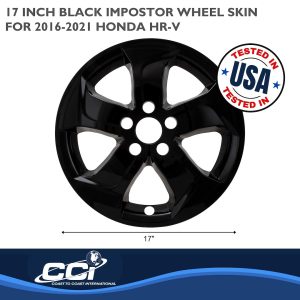 Coast to Coast Wheel Skin, Impostor ®, 17 Inch, 5 Directional Single Spokes, Snap-On, Painted, Gloss Black, ABS Plastic, Set of 4 – IMP458BLK