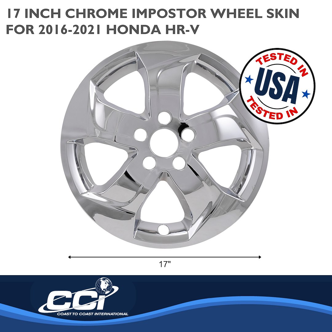 Coast to Coast Wheel Skin, Impostor ®, 17 Inch, 5 Directional Single Spokes, Snap-On, Plated, Chrome, ABS Plastic, Set of 4 – IMP458X