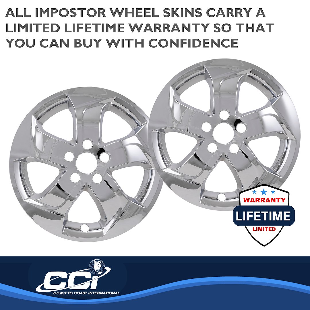 Coast to Coast Wheel Skin, Impostor ®, 17 Inch, 5 Directional Single Spokes, Snap-On, Plated, Chrome, ABS Plastic, Set of 4 – IMP458X