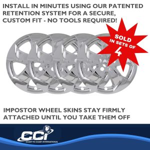 Coast to Coast Wheel Skin, Impostor ®, 17 Inch, 5 Directional Single Spokes, Snap-On, Plated, Chrome, ABS Plastic, Set of 4 – IMP458X