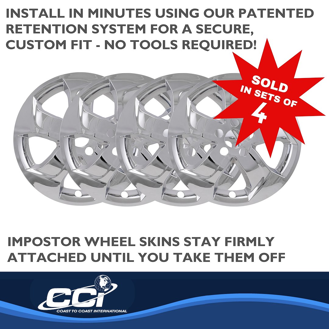 Coast to Coast Wheel Skin, Impostor ®, 17 Inch, 5 Directional Single Spokes, Snap-On, Plated, Chrome, ABS Plastic, Set of 4 – IMP458X