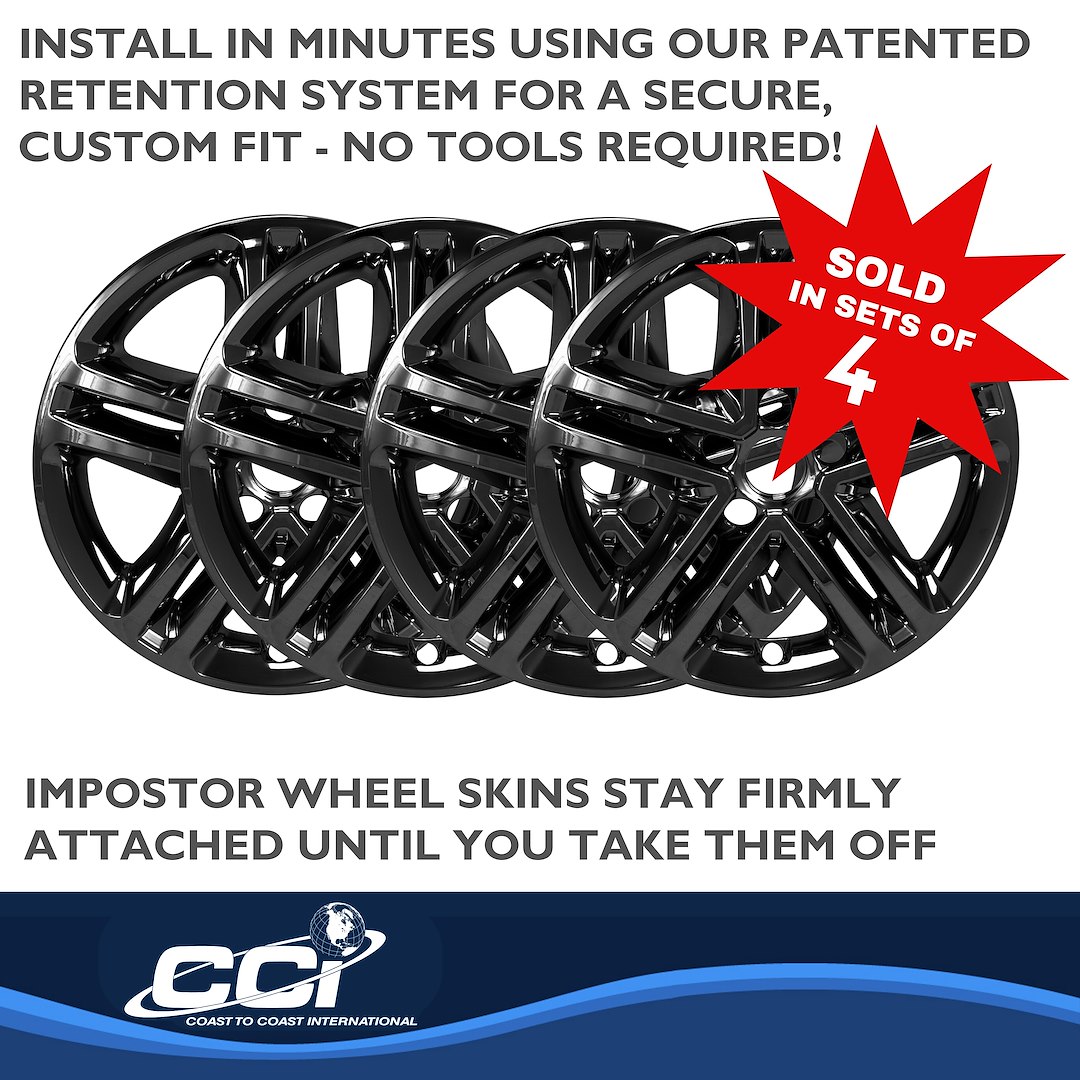 Coast to Coast Wheel Skin, Impostor ®, 17 Inch, 5 Split Spokes, Snap-On, Painted, Gloss Black, ABS Plastic, Set of 4 – IMP460BLK