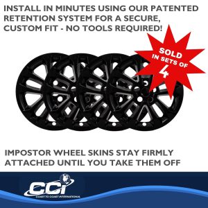 Coast to Coast Wheel Skin, Impostor ®, 17 Inch, 5 Split Spokes, Snap-On, Painted, Gloss Black, ABS Plastic, Set of 4 – IWCIMP462BLK