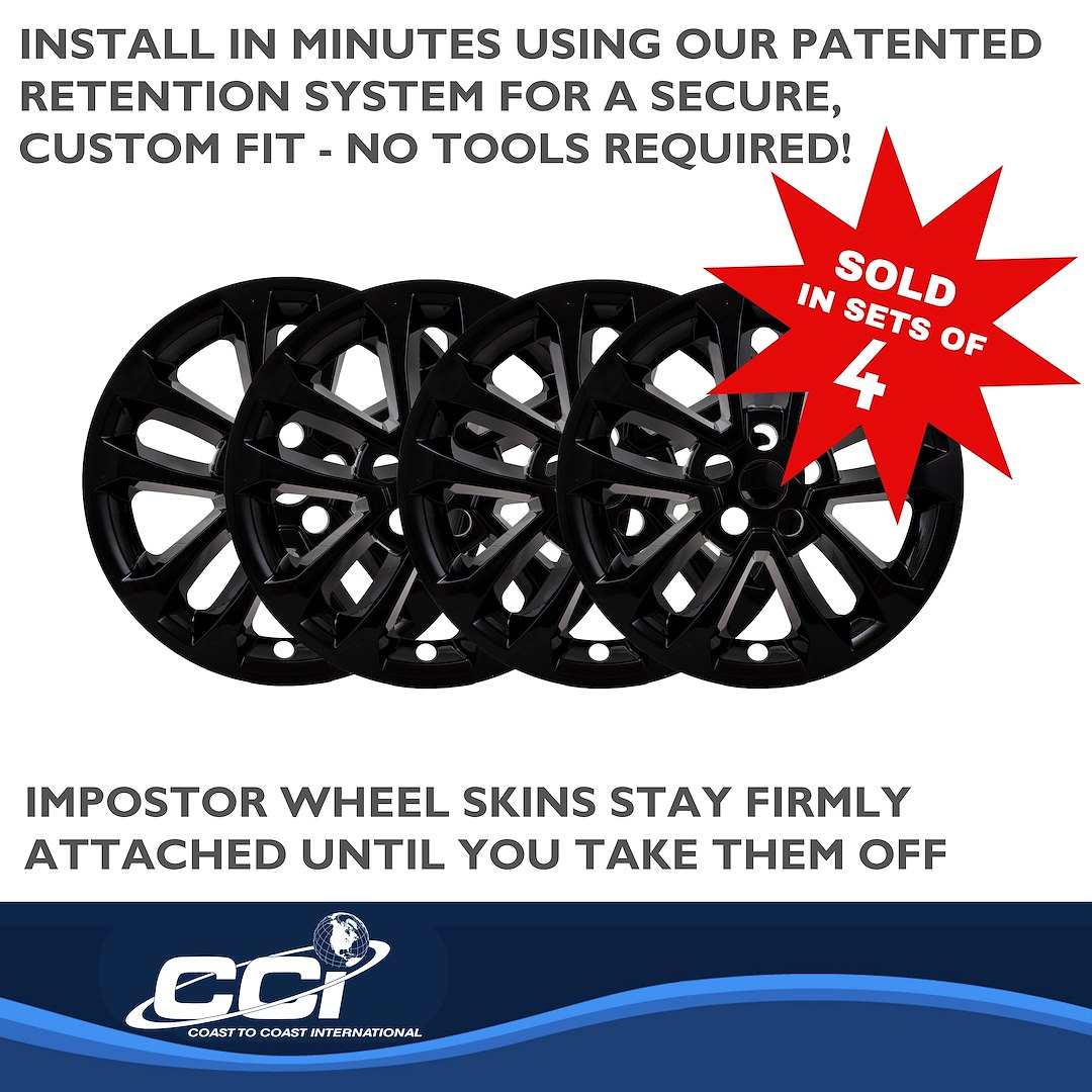 Coast to Coast Wheel Skin, Impostor ®, 17 Inch, 5 Split Spokes, Snap-On, Painted, Gloss Black, ABS Plastic, Set of 4 – IWCIMP462BLK