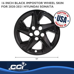 Coast to Coast Wheel Skin, Impostor ®, 16 Inch, 5 Angled Spokes, Snap-On, Painted, Gloss Black, ABS Plastic, Set of 4 – IMP463BLK