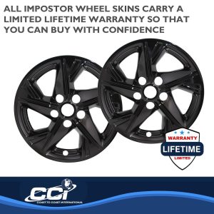 Coast to Coast Wheel Skin, Impostor ®, 16 Inch, 5 Angled Spokes, Snap-On, Painted, Gloss Black, ABS Plastic, Set of 4 – IMP463BLK