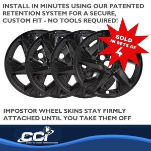 Coast to Coast Wheel Skin, Impostor ®, 16 Inch, 5 Angled Spokes, Snap-On, Painted, Gloss Black, ABS Plastic, Set of 4 – IMP463BLK