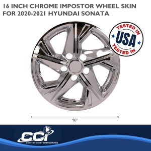 Coast to Coast Wheel Skin, Impostor ®, 16 Inch, 5 Angled Spokes, Snap-On, Plated, Chrome, ABS Plastic, Set of 4 – IMP463X