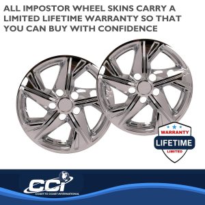 Coast to Coast Wheel Skin, Impostor ®, 16 Inch, 5 Angled Spokes, Snap-On, Plated, Chrome, ABS Plastic, Set of 4 – IMP463X