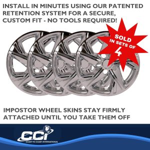 Coast to Coast Wheel Skin, Impostor ®, 16 Inch, 5 Angled Spokes, Snap-On, Plated, Chrome, ABS Plastic, Set of 4 – IMP463X