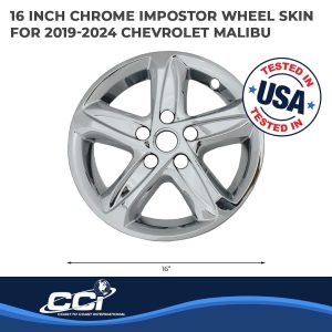 Coast to Coast Wheel Skin, Impostor ®, 16 Inch, 5 Spokes, Snap-On, Plated, Chrome, ABS Plastic, Set of 4, Fits Over and Into OEM Wheel – IWCIMP464X