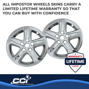 Coast to Coast Wheel Skin, Impostor ®, 16 Inch, 5 Spokes, Snap-On, Plated, Chrome, ABS Plastic, Set of 4, Fits Over and Into OEM Wheel – IWCIMP464X