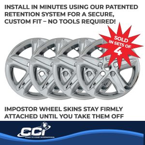 Coast to Coast Wheel Skin, Impostor ®, 16 Inch, 5 Spokes, Snap-On, Plated, Chrome, ABS Plastic, Set of 4, Fits Over and Into OEM Wheel – IWCIMP464X
