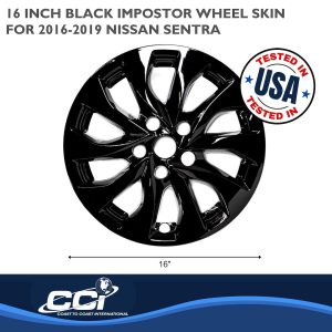 Coast to Coast Wheel Skin, Impostor ®, 16 Inch, 5 Double Spokes, Snap-On, Painted, Gloss Black, ABS Plastic, Set of 4 – IMP465BLK