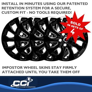 Coast to Coast Wheel Skin, Impostor ®, 16 Inch, 5 Double Spokes, Snap-On, Painted, Gloss Black, ABS Plastic, Set of 4 – IMP465BLK